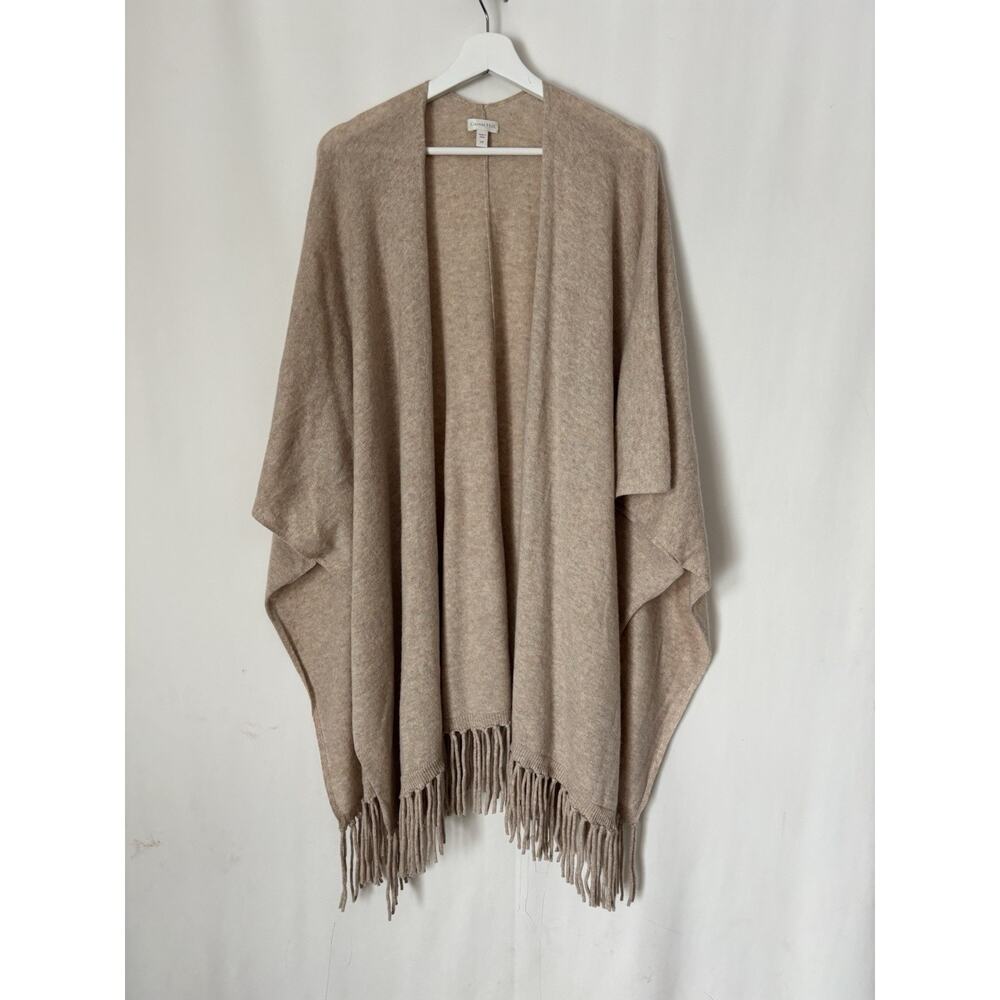 Garnet Hill Cashmere Wrap Shawl OS Womens Long Oat Heather Fringe Soft